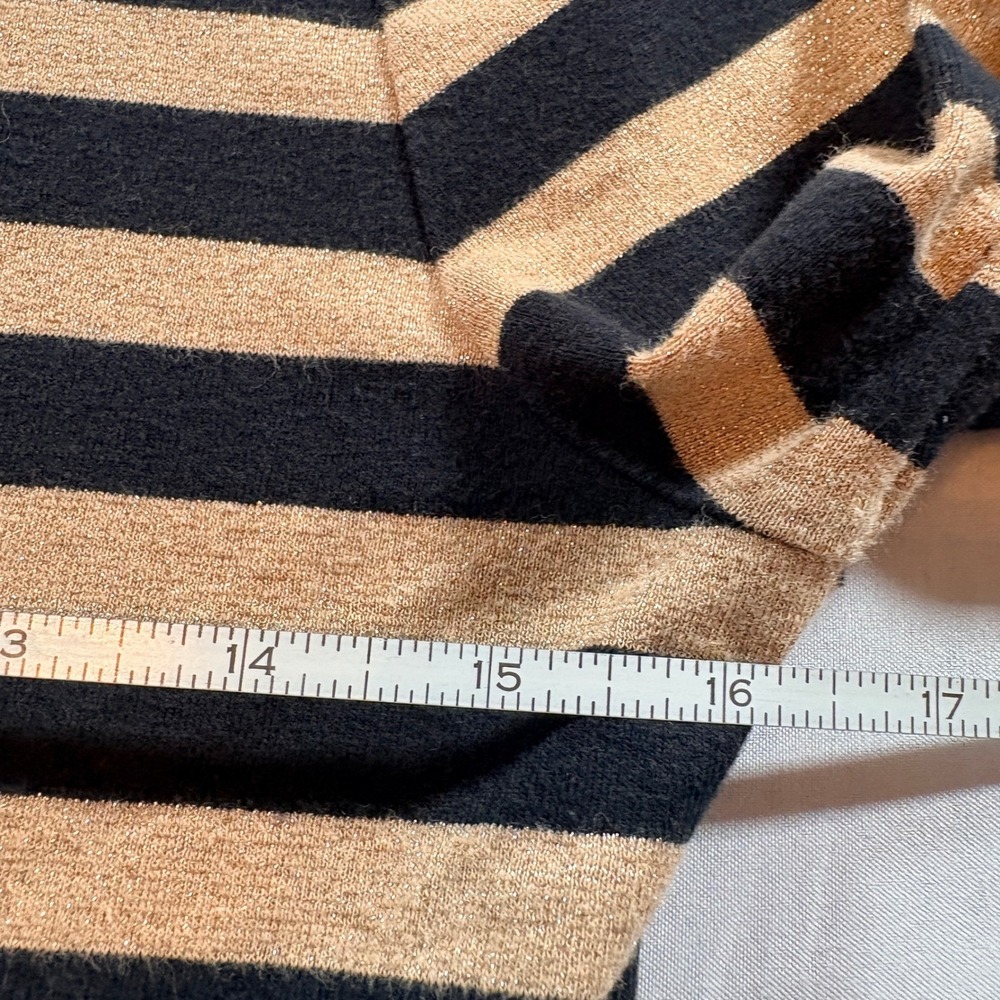Lauren Ralph Lauren Striped Metallic Top Women Medium Black Gold Boat Neck Shirt - Picture 4 of 7